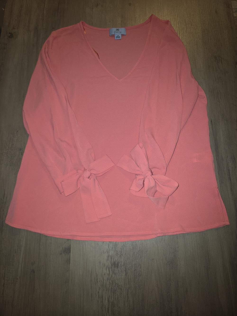 CeCe Coral Tie-Sleeve V-Neck Top